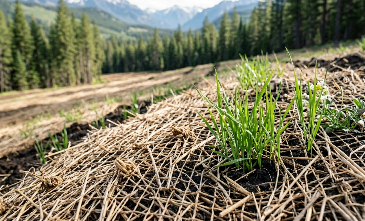 Native grasses establishing on a reseeded slope