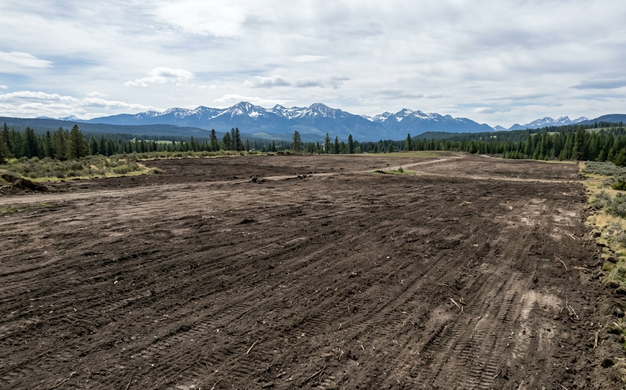 Stabilized ground recovering with new native growth after slash pile burning and brush clearing